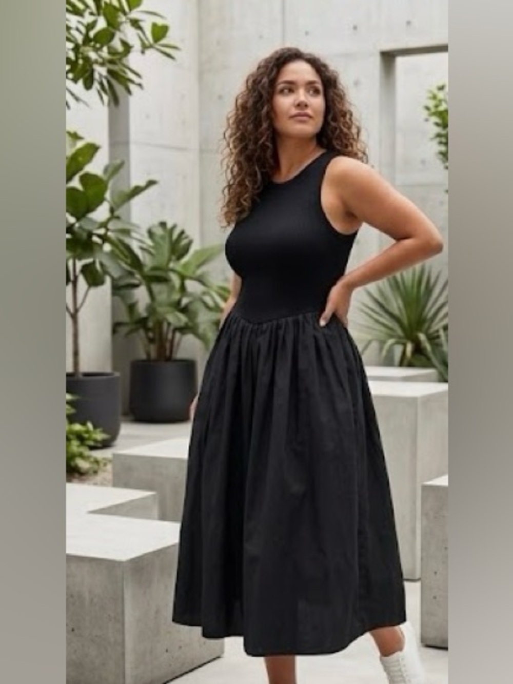 NWT A New Day Black Ribbed Midi Dress Bodycon Sleeveless Size L